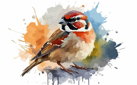 Sparrow bird in watercolor splashes. Vector illustration.のイラスト素材