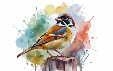 Sparrow on a stump. Watercolor painting. Vector illustration.のイラスト素材