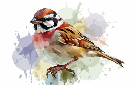Sparrow on watercolor background. Hand drawn vector illustration.のイラスト素材