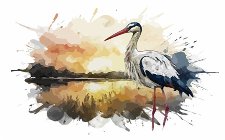 White stork on watercolor background. Vector illustration for your designのイラスト素材