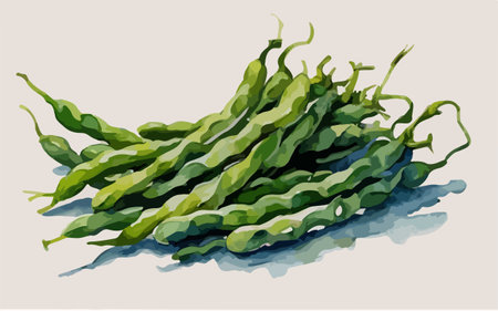 Green beans on a white background. Vector illustration in a flat style.のイラスト素材