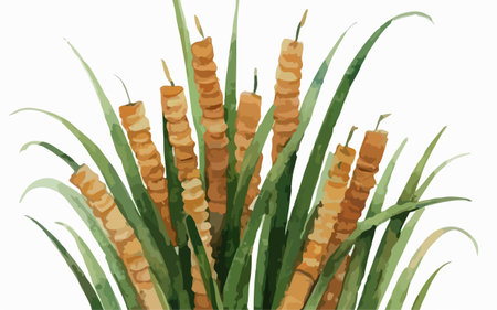 Illustration of a bunch of cattails on a white backgroundのイラスト素材