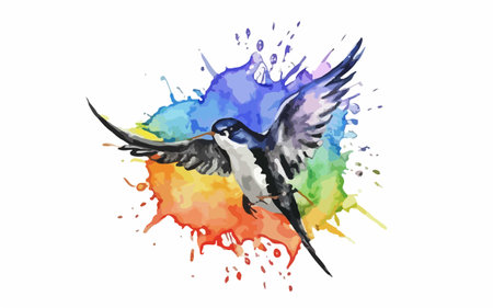Watercolor swallow isolated on white background. Hand drawn vector illustration.のイラスト素材