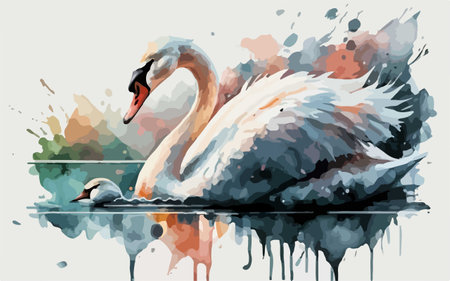 Watercolor swan on a watercolor background. Vector illustration.のイラスト素材