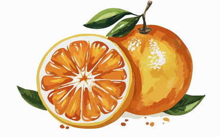 Sliced orange with leaves on white background. Vector illustration.のイラスト素材