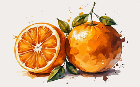 Illustration of oranges with watercolor splashes. Vector illustration.のイラスト素材