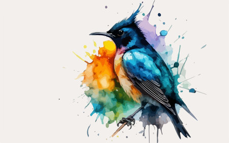Colorful watercolor bird on a white background. Vector illustration.のイラスト素材