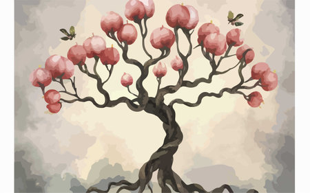 tree with pink flowers on a grunge background, vector illustration.のイラスト素材