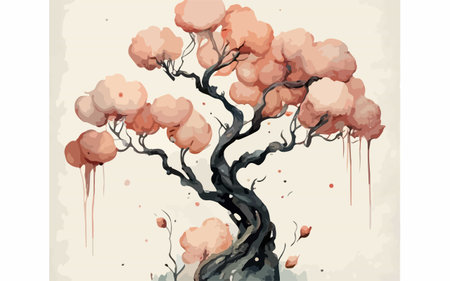 Autumn tree with splashes of watercolor. Vector illustration.のイラスト素材