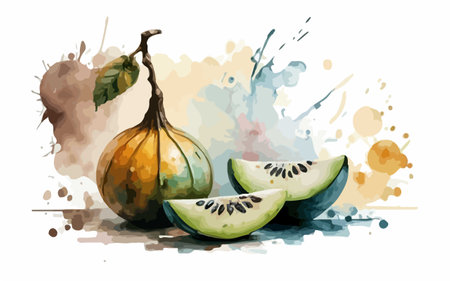 Illustration of onion and kiwi on a watercolor backgroundのイラスト素材