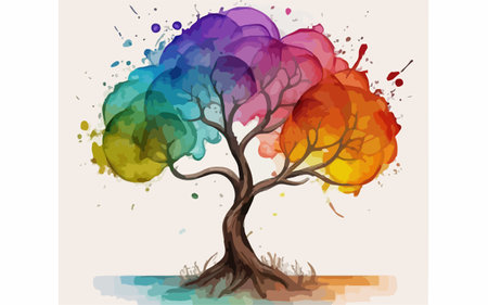 Colorful tree in watercolor style. Vector illustration for your designのイラスト素材