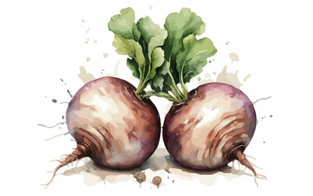 Two beetroots with watercolor splashes isolated on white background.のイラスト素材