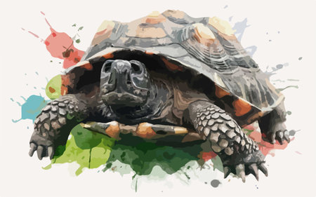 Tortoise on watercolor background. Hand drawn vector illustration.のイラスト素材