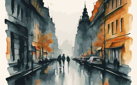 Watercolor illustration of street in Prague, Czech Republic, Europe.のイラスト素材