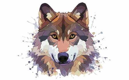 Wolf head in watercolor splashes. Vector illustration for your design