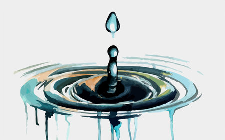 Illustration of a drop of water falling into the water surface.のイラスト素材