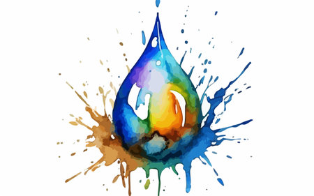 Watercolor drop with splashes on white background. Vector illustration.のイラスト素材