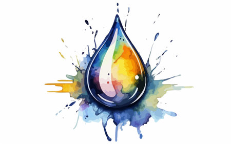 Watercolor drop with splashes isolated on white background. Vector illustration.のイラスト素材