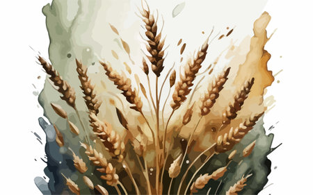 Watercolor wheat background. Vector illustration. Grains of wheat.のイラスト素材