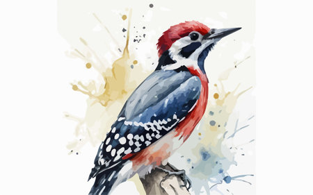 Watercolor painting of a woodpecker on a branch. Vector illustration.のイラスト素材