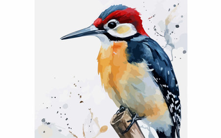 Watercolor painting of a woodpecker on a white background.のイラスト素材