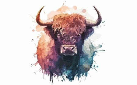 Watercolor buffalo head. Vector illustration isolated on a white background.