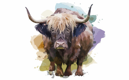 Watercolor portrait of a yak on a white background. Vector illustrationのイラスト素材
