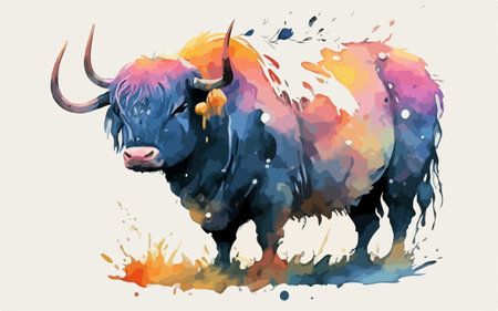 Watercolor sketch of a yak. Vector illustration for your design.のイラスト素材