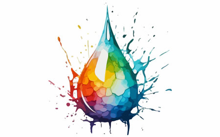 water drop with colorful splashes on a white background, vector illustrationのイラスト素材
