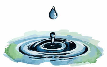 Water drop falling into water on a white background. Vector illustration.のイラスト素材