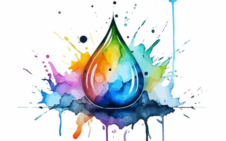 Watercolor drop on watercolor splashes background. Vector illustration.のイラスト素材