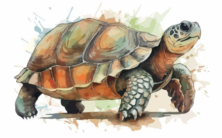 Tortoise in watercolor style. Side view. Vector illustration.