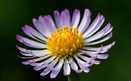 Macro shot of a purple and white daisy with a green backgroundの素材
