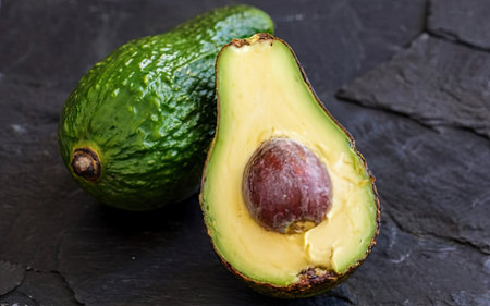 Avocado on a black background. Healthy food. Vegetarian.の素材