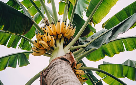 Banana tree with bunch of ripe bananas. Selective focus.の素材