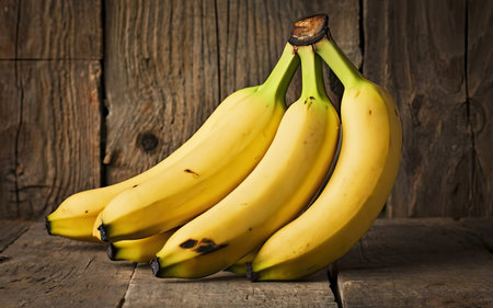 Bunch of bananas on old wooden table. Rustic style.の素材