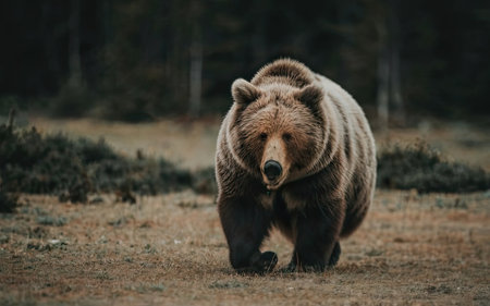 Brown bear walking in the autumn forest. Scientific name: Ursus arctos.の素材