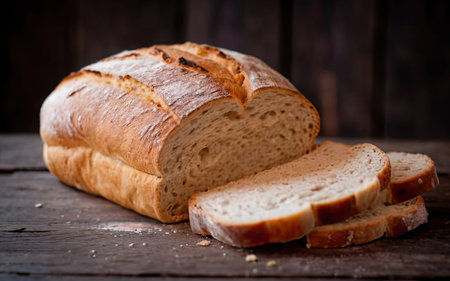 Bread on wooden background. Selective focus. Toned.の素材