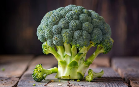 Broccoli on a wooden background, selective focus, copy space.の素材