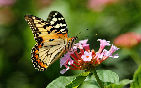 Butterfly on a Lantana camara flower in the gardenの素材