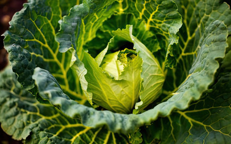 Cabbage in the garden. Selective focus. Shallow depth of fieldの素材