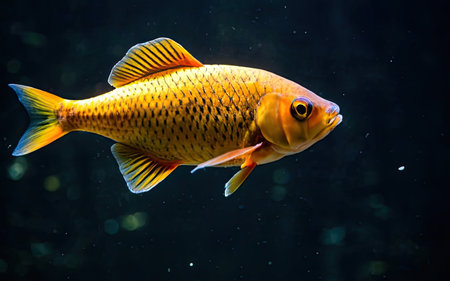 Goldfish swimming in an aquarium. Close up of gold fish swimming in an aquarium.の素材