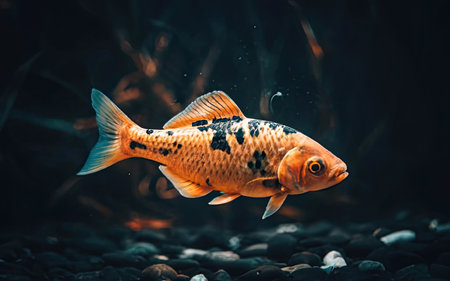 Beautiful goldfish swimming in aquarium. Fish in the water.の素材