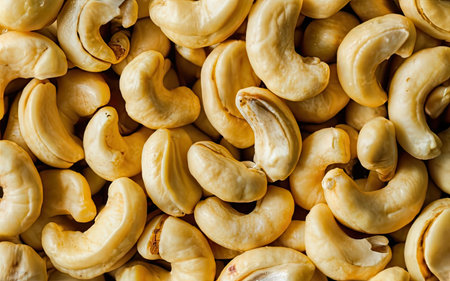 Roasted cashew nuts close up background. Healthy food concept.の素材