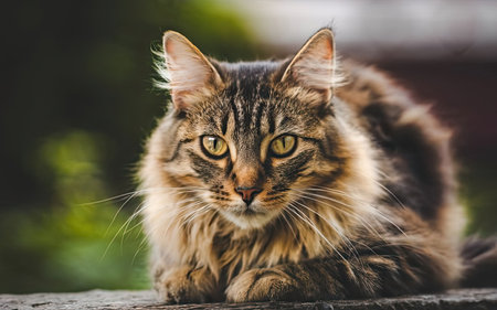 Portrait of a beautiful Maine Coon cat outdoors. Selective focus.の素材