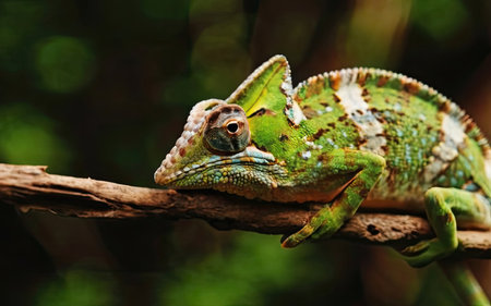 Chameleon on a branch in the forest, close-upの素材