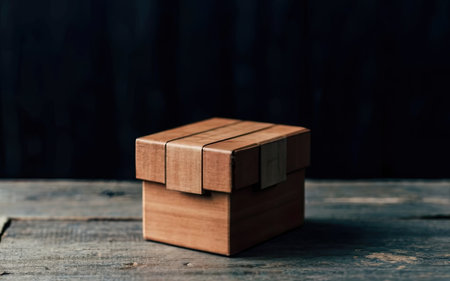 Wooden box on a wooden background. Selective focus. Place for text.の素材