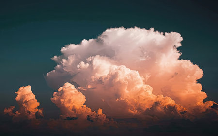 Cloudscape with blue sky and white clouds. 3D illustration.の素材