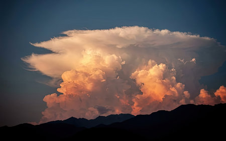 Volcanic eruption in the mountains. Dramatic sky with clouds.の素材