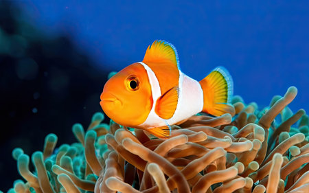 Clown anemonefish (Amphiprion ocellaris) in the seaの素材